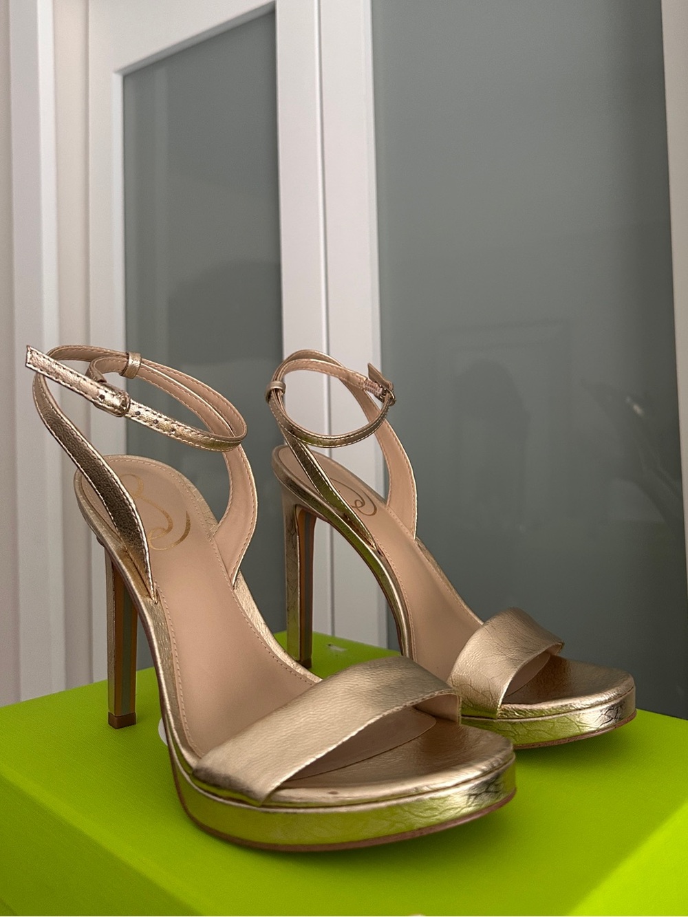 Sam Edelman Metallic Gold Ankle-Strap Platform Heels